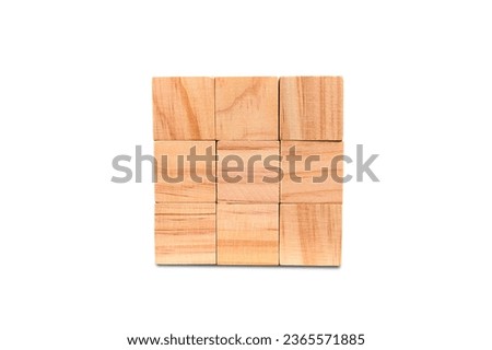 Geometric wooden shapes cube lined up for concept design. Educational games. Isolated on white background. 
