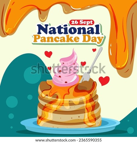 National Pancake Day design banner celebration. Pancakes with syrup and butter good for promotion design