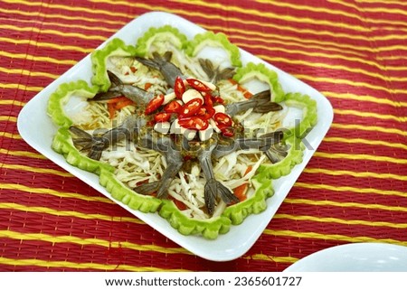 Fresh Raw Shrimp in Fish Sauce , spicy seafood Thai style , high quality photo full frame camera.