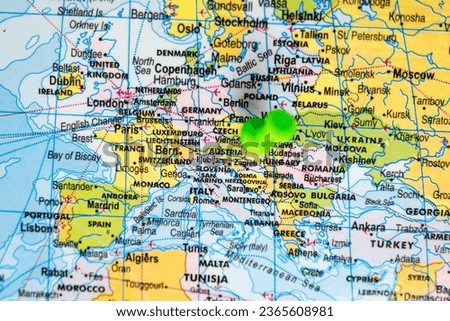 This stock image shows the location of Austria on a world map