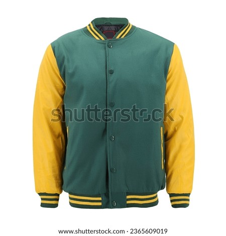 Varsity Jacket - Varsity Jacket with white yellow and green color Royalty-Free Stock Photo #2365609019