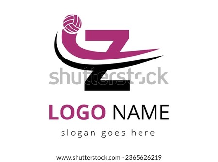 Letter Z with Volleyball Sports Logo Template Design. Tennis Sport Academy Sign, Club Symbol. business, and company identity