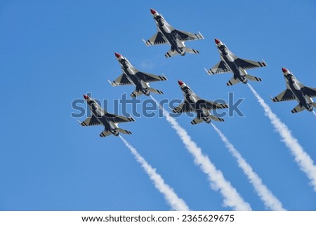 Cleveland National Airshow. Burke Lakefront Airport. September 3, 2023.  US Air Force Thunderbird Jets in formation. Royalty-Free Stock Photo #2365629675
