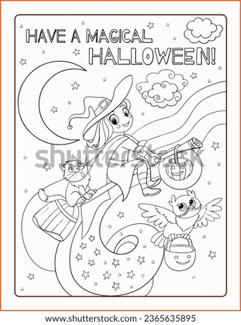 Halloween Coloring pages for kids, party activity to have a great time. Coloring Sheets Vector illustration, Have a Magical Halloween