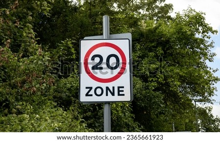 20 Zone road sign - twenty mph UK speed limit