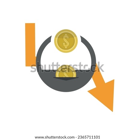 dollar or currency or gold devaluation vectors with arrow sign towards down , it contains clipping mask