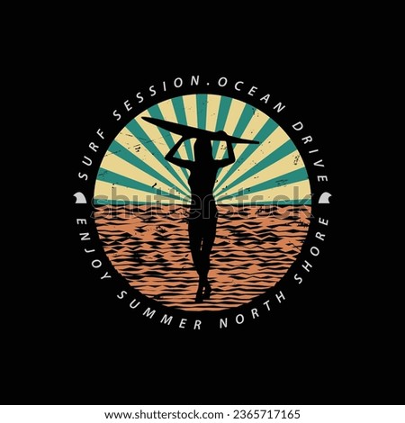 Vector illustration on the theme of surfing summer beach.  Typography, t-shirt graphics, poster, print, banner, flyer, postcard