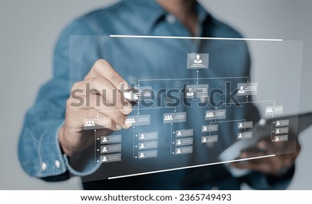 Business workflow process management concept. Workflow automation system with data diagram of the hierarchical structure of departments in business organization. digital transformation. Royalty-Free Stock Photo #2365749493
