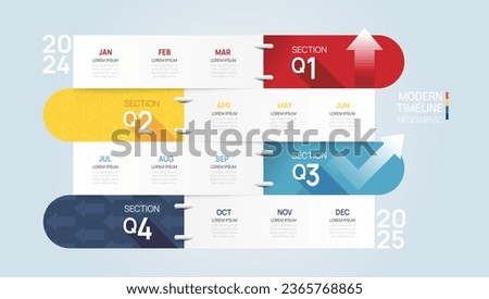 Business road map timeline infographic arrow template. Modern milestone element timeline diagram calendar and 4 quarter topics, vector infographics. Royalty-Free Stock Photo #2365768865