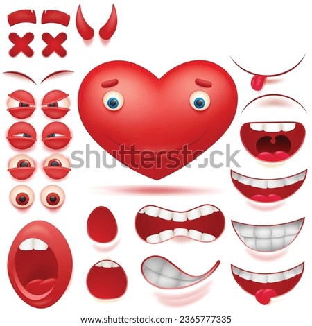 Cute cartoon emoticon hearts set, vector heart illustration.