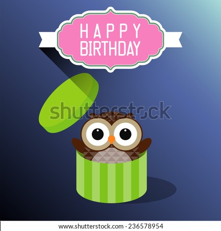owl birthday card template vector/illustration