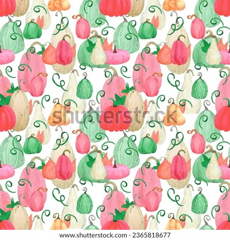 Hand drawn watercolor autumn pumpkin seamless pattern isolated on white background. Can be used for textile, Scrapbook, fabric and other printed products
