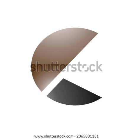 Brown and Black Glossy Letter C Icon with Half Circles on a White Background