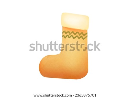 colorful decorated christmas stocking, sock-shaped bags for winter holidays  gifts. New Year Stickers isolated on white background, clipart for xmas. Watercolor hand drawn cutout illustration