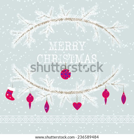 Merry christmas and happy new year greeting card wreath vector light background