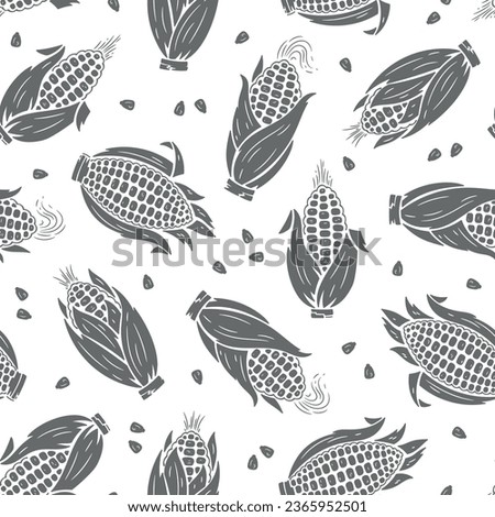 Corn Cobs Seamless Pattern. Maize Black and White Background. Vegetables Vector illustration Royalty-Free Stock Photo #2365952501