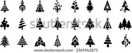 Hand drawn Christmas tree icon set isolated on white background. Xmas tree doodle icons collection, new year sketch scribble fir symbols. Han drawn vector imitation