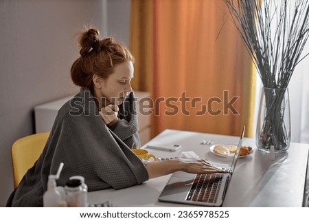 young hardworking beautiful sick female student preparing for exams, active ambitious businesswoman working on project, plan, close up side view portrait business Royalty-Free Stock Photo #2365978525
