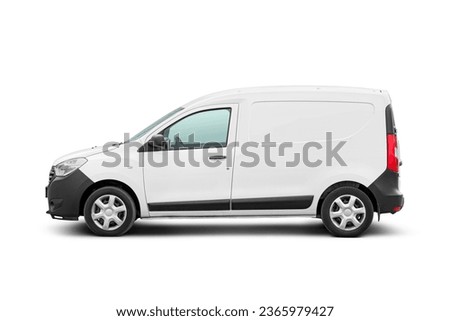 Panel van side view isolated on a white background. Side view of a modern blank sedan delivery. Royalty-Free Stock Photo #2365979427