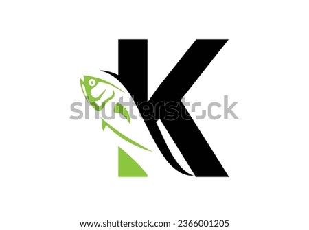 Letter K with fish logo design vector template