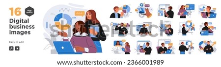 Business Concept illustrations. Mega set. Collection of scenes with men and women taking part in business activities. Vector illustration Royalty-Free Stock Photo #2366001989
