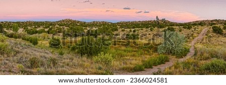 Dawn Panorama of Galisteo Basin Preserve in Lamy Santa Fe New Mexico Land of Enchantment Royalty-Free Stock Photo #2366024581