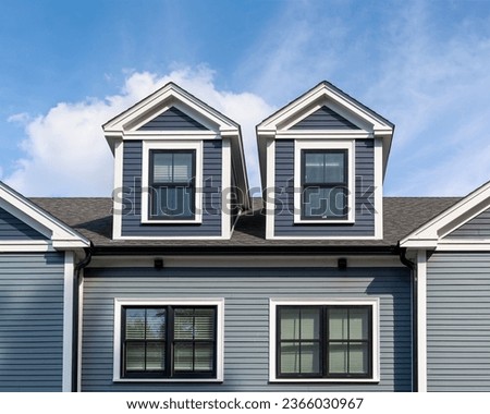 Gabled dormer windows of a duplex house, Boston, Massachusetts, USA Royalty-Free Stock Photo #2366030967