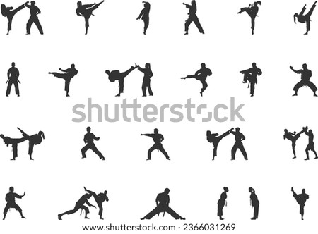 Karate Silhouettes, Martial Arts Silhouette,  Karate Girl Silhouette,  Kick boxing,  Karate Icon.