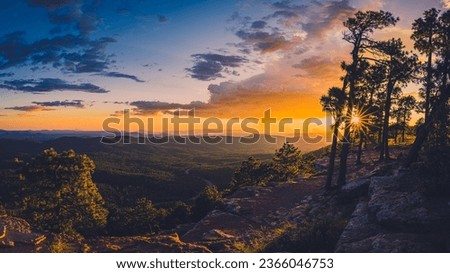 Sunlight streams through the trees as a late summer storm crosses the horizon at the Mongollon Rim Royalty-Free Stock Photo #2366046753