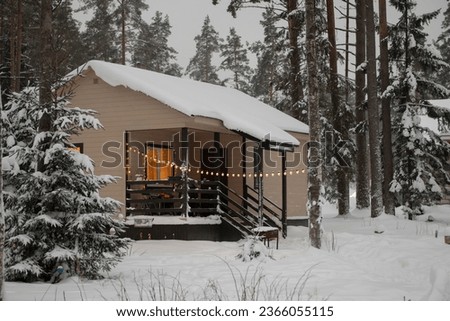 New Year's background, beautiful snowy winter in a remote forest town