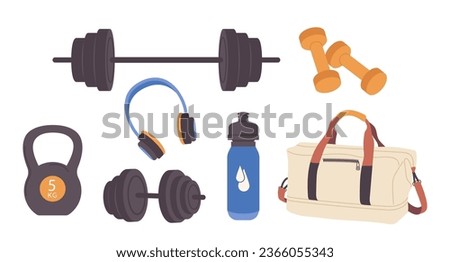 Bodybuilding, powerlifting and weightlifting athletic sport equipment for muscle pumping set Royalty-Free Stock Photo #2366055343