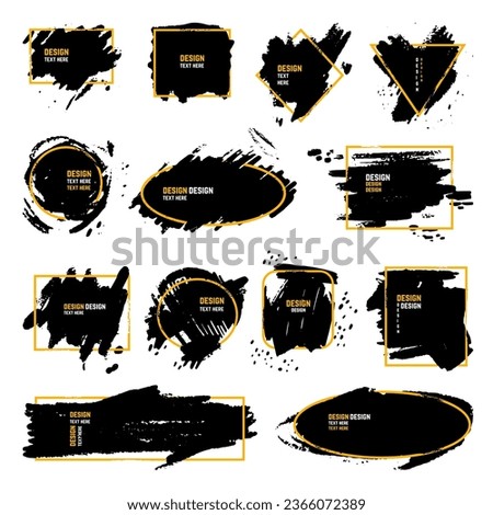 Grunge text frames background. Black ink brush strokes, decorative graphic abstract banners. Posters, banner and flyers neoteric vector design elements