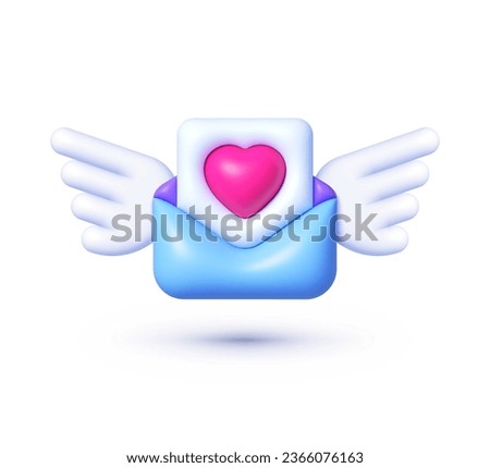 Message wings 3d, great design for any purposes. Invitation, message, letter template. Valentines day background. Love concept. Email business marketing concept. Vector design illustration