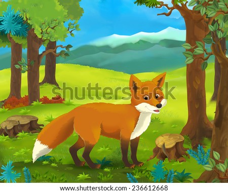 Cartoon animal scene - fox - illustration for the children