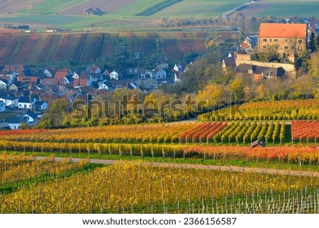 Baden-Württemberg, wine landscape in autumn at Michaelsberg near Cleebronn, with view to Cleebronn Castle Royalty-Free Stock Photo #2366156587