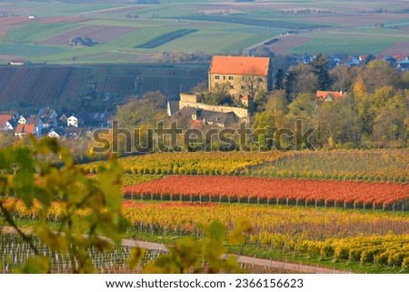 Baden-Württemberg, wine landscape in autumn at Michaelsberg near Cleebronn, with view to Cleebronn Castle Royalty-Free Stock Photo #2366156623