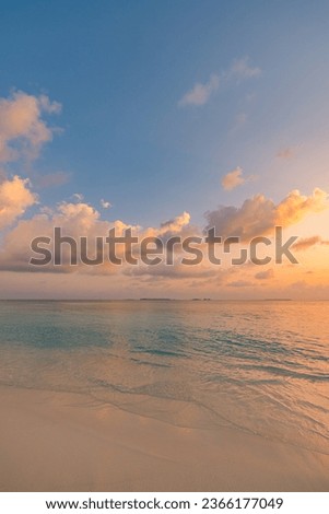 Best sea beach sky closeup colorful sunset. Panoramic majestic landscape. Tropical paradise beaches Mediterranean seascape. Blue gold sunshine sunlight soft sand waves calmness summer tranquil inspire