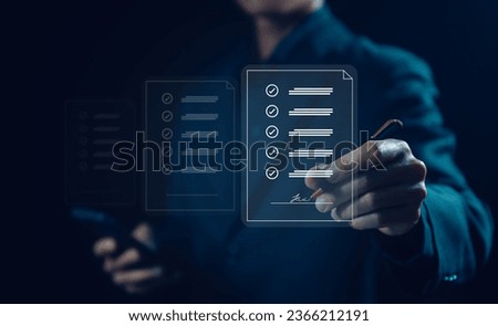 businessman signs form agreement online technology. concept of document electronic smart contract, signature on form agreement digital. used signature in transaction business, bank 