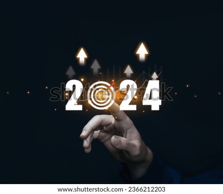 action business plan targets the new year 2024 growth. concept of budget, finance goal to success, Making a profit in the investment market in growth industry technology, the economic analysis 2024 Royalty-Free Stock Photo #2366212203