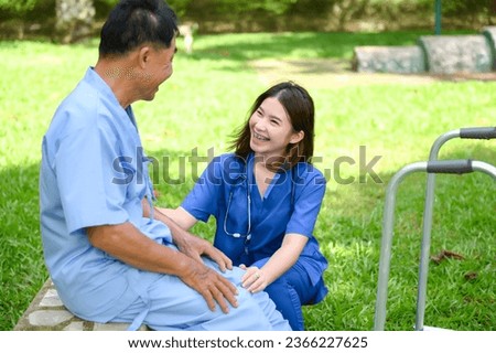 Patients Receive Encouragement and Good Treatment from Caregivers While Sitting Relaxed in The Green Park. Traits of a Quality Caregiver, Questions and Important Words of Encouragement for Caregiver