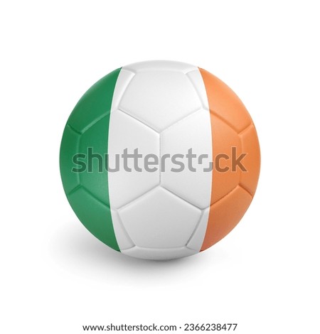 3D soccer ball with Ireland team flag. Isolated on white background