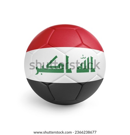 3D soccer ball with Iraq team flag. Isolated on white background