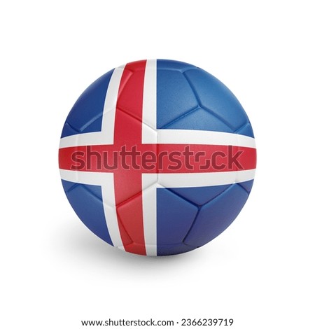 3D soccer ball with Iceland team flag. Isolated on white background