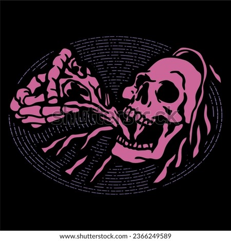 vector illustration artwork of grim reaper skull skeleton eating pizza slice. Can be used as Logo, Brands, Mascots, tshirt, sticker,patch and Tattoo design.