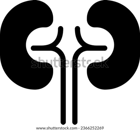 Kidneys black glyph icon. Urinary system checkup. Organ transplantation. Human body inner part. Medical checkup. Silhouette symbol on white space. Solid pictogram. Vector isolated illustration
