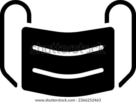 Medical face mask black glyph icon. Respiratory protection. Pandemic prevention measures. Sanitary supply. Silhouette symbol on white space. Solid pictogram. Vector isolated illustration