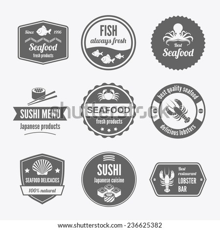 Seafood sushi menu japanese products fresh products icons set black isolated  illustration