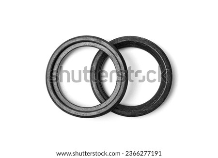Sealing Gaskets Isolated, Black Rubber Rings for Plumbing, Plastic Circles, Rubber Gaskets on White Background