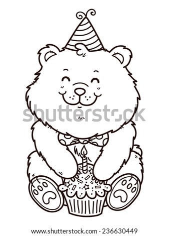 happy birthday bear. Vector digital stamp of cartoon bear for card making, scrap-booking, coloring books