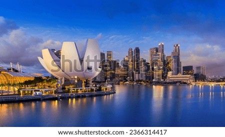 panoramic of Singapore cityscape before sunrise.